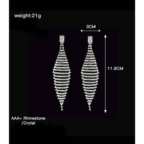 Earrings 4" Dangle Drop Chandelier Clear Rhinestone Silver Jewelry S26 - Picture 6 of 6